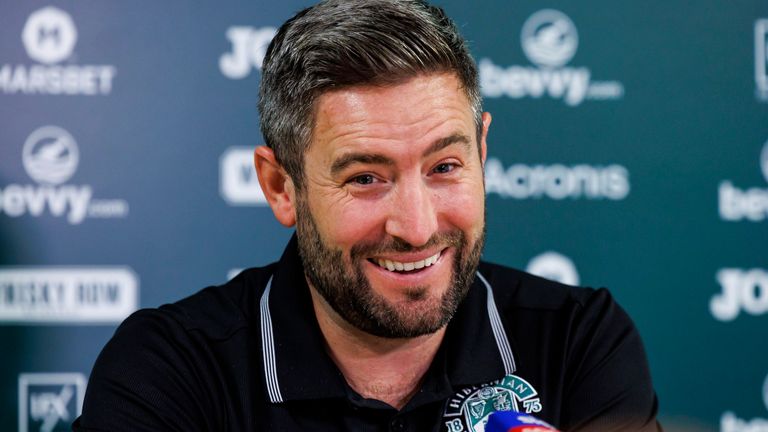 EDINBURGH, SCOTLAND - AUGUST 22: Lee Johnson during a Hibernian press conference at the Hibernian Training Centre, on August 22, 2023, in Edinburgh, Scotland. (Photo by Mark Skates/SNS Collection)