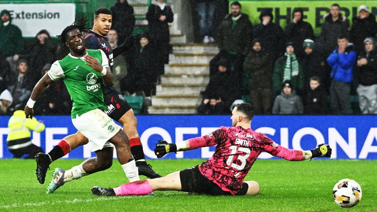 Rangers' Hamza Ighamani misses the chance to win late against Hibs