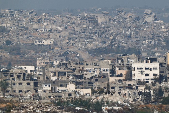 A view of damaged buildings in the northern Gaza Strip