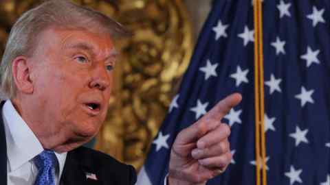 US President-elect Donald Trump delivers a speech at Mar-a-Lago Resort in Florida